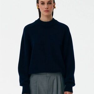 Tibi Navy Oversized cashmere crew